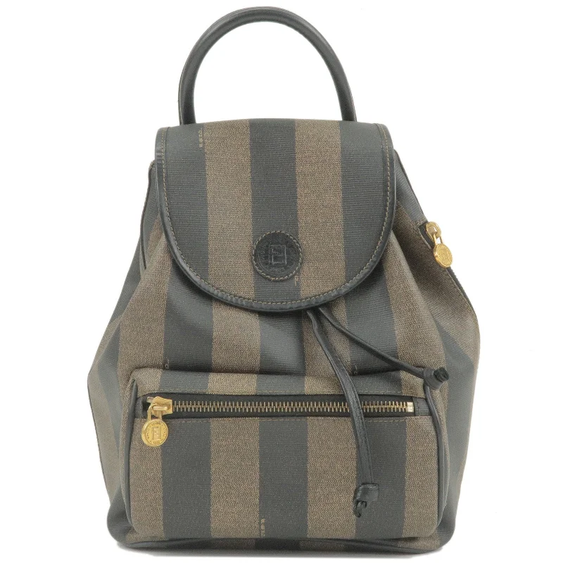 Eco-friendly tote bags for shopping  FENDI Pequin PVC Leather Back Pack Bag Khaki Black 259292