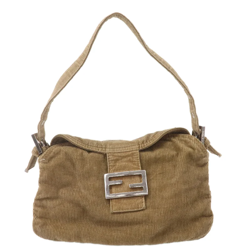Lightweight duffle bags for gym  FENDI Mamma Baguette Corduroy Shoulder Bag Khaki Brown 26725